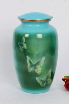ALUMINIUM CREMATION URN
ITEM NO. 6749
MATERIAL:- ALUMINIUM
DESCRIPTION:- METAL CREMATION URN
SIZE:- 25 CM.
CAPACITY:- 3.50 ML
FINISH:-  CLASSIC SKY BLUE BUTTERFLY
PRICE:- 
PACKING:- SINGLE BOX STYRO FOAM UNDER 4 PCS MASTER CARTON.
Keywords: FUNERAL URN
