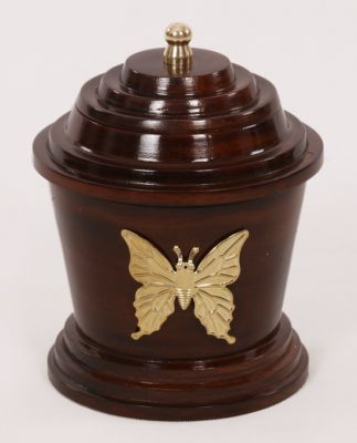 WOOD PET URN
ITEM NO. 7169
DESCRIPTION:-  WOOD PET URN
SIZE:- 16X14 CM.
CAPACITY:- 0.500
FINISH:-  WALNUT FINISH BUTTERFLY DECO.
PRICE:-
PACKING:- SINGLE BOX STYRO FOAM UNDER 24 PCS OF MASTER CARTON
Keywords: FUNERAL URN